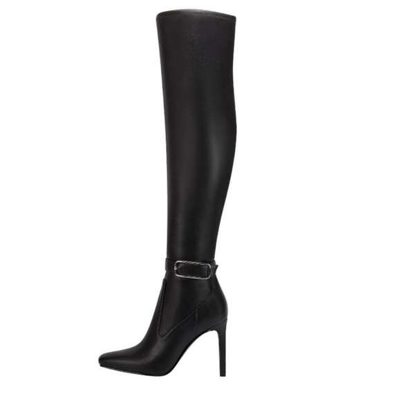 Marc Fisher $259 Women Caia Buckle Over The Knee Stiletto Black Boots Size 8.5 - Picture 1 of 10